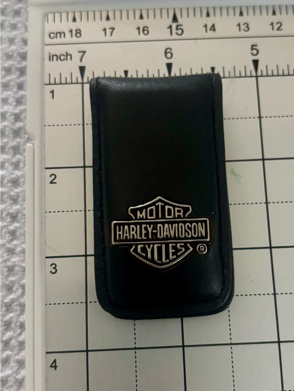 Harley-Davidson Black Leather Money Clip with metal logo magnetic EUC